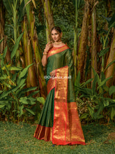 Forest Green  Zari Worked With Royal Pink Color Pure Banarasi saree